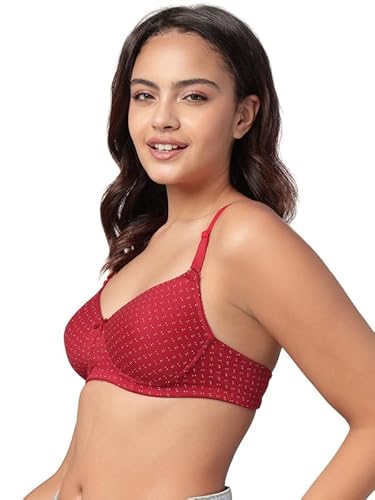 Clovia Women’s Red Cotton Printed T-Shirt Bra – Padded, Wire-Free, Full-Cup Comfort